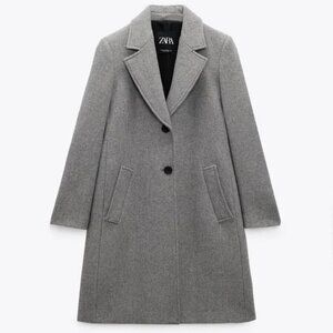 ZARA Wool Blend Long Coat Gray Size XL NEW With TAGS